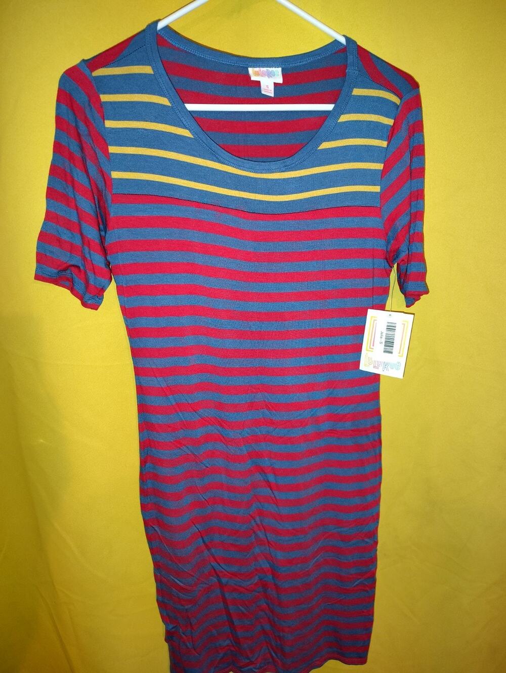 Lularoe Julia Women's Pullover Dress Sz Small S NWT Red Blue Yellow Striped New